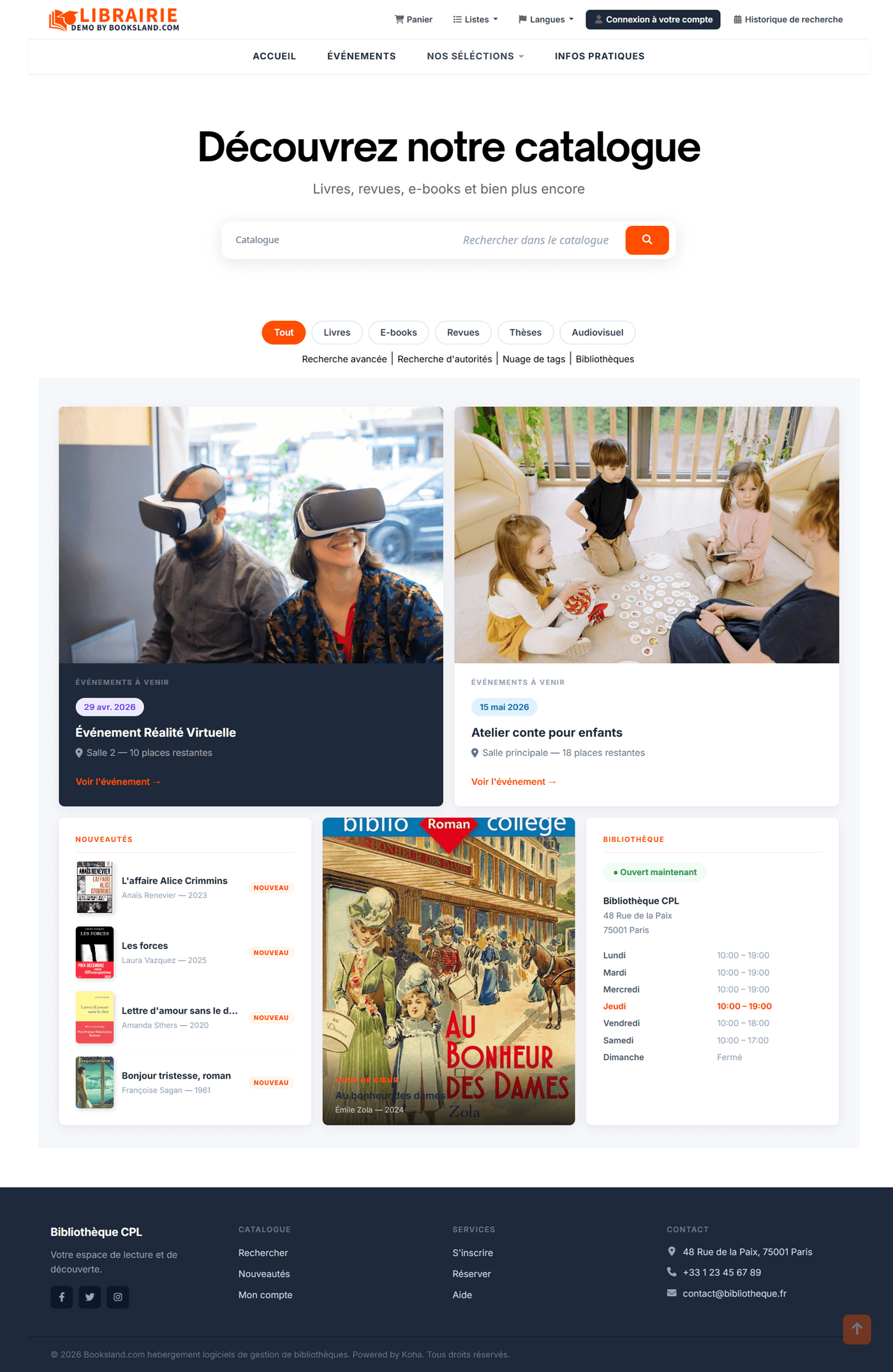 Logiciel de gestion de bibliothèque Booksland - OPAC moderne